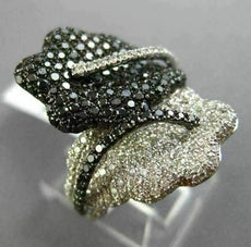 ESTATE LARGE 2.72CT WHITE & BLACK DIAMOND 14K WHITE GOLD CRISS CROSS FLOWER RING