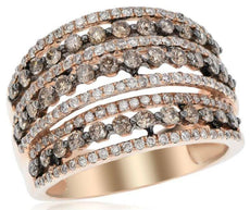 .61CT WHITE & CHOCOLATE FANCY DIAMOND 14KT ROSE GOLD MULTI ROW ANNIVERSARY RING
