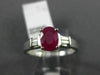 ESTATE .70CT DIAMOND & AAA RUBY 14KT WHITE GOLD 3D OVAL BAGUETTE ENGAGEMENT RING