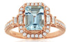1.65CT DIAMOND & AAA AQUAMARINE 14KT ROSE GOLD 3D HALO OCTAGON ENGAGEMENT RING