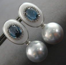 3.71CT DIAMOND & AAA BLUE TOPAZ & WHITE AGATE & PEARL 18K WHITE GOLD 3D EARRINGS