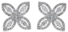 1.14CT DIAMOND 18KT WHITE GOLD ROUND & MARQUISE 4 LEAF CLOVER LOVE STUD EARRINGS