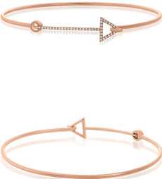 .13CT DIAMOND 14KT ROSE GOLD 3D CLASSIC ARROW TO YOUR HEART FUN BANGLE BRACELET