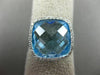 ESTATE LARGE 5.42CT DIAMOND & AAA BLUE TOPAZ 14K WHITE GOLD SQUARE FILIGREE RING