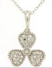 ESTATE .18CT DIAMOND 14KT WHITE GOLD HEART SHAPE CLOVER FLOWER FLOATING PENDANT