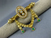 ANTIQUE .35CT DIAMOND EMERALD & PEARL 14KT YELLOW GOLD FILIGREE BROOCH PIN #876
