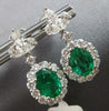 ESTATE LARGE 4.46CT DIAMOND & AAA EMERALD 18K WHITE GOLD FLOWER HANGING EARRINGS