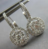 ESTATE LARGE .86CT DIAMOND 14K WHITE GOLD CLUSTER HALO ROUND LEVERBACK HANGING EARRINGS