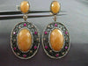 ANTIQUE LARGE 3.12CT DIAMOND & MULTI GEM 14K ROSE & BLACK GOLD FILIGREE EARRINGS