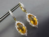 4.52CT DIAMOND & CITRINE 14K 2 TONE GOLD ROUND & MARQUISE LEAF HANGING EARRINGS
