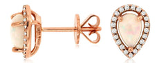 .62CT DIAMOND & AAA OPAL 14KT ROSE GOLD 3D PEAR SHAPE & ROUND HALO STUD EARRINGS