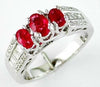 ESTATE 1.33CT DIAMOND & AAA RUBY 14KT WHITE GOLD OVAL ROUND & BAGUETTE LOVE RING