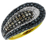 WIDE 1.66CT WHITE MOCHA & BLACK DIAMOND 14K YELLOW GOLD MULTI ROW SNAKE FUN RING