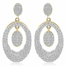 ESTATE .59CT DIAMOND 14KT YELLOW GOLD 3D OVAL CLUSTER FUN HANGING EARRINGS