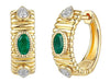 .58CT DIAMOND & AAA EMERALD 14K YELLOW GOLD BEZEL FILIGREE HOOP HANGING EARRINGS