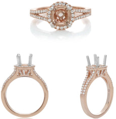 .37CT DIAMOND 14K WIHTE & ROSE GOLD 3D ROUND CLASSIC SEMI MOUNT ENGAGEMENT RING