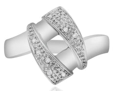 ESTATE .07CT DIAMOND 14KT WHITE GOLD 3D DOUBLE HAMMER CRISS CROSS FUN RING
