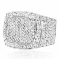 EXTRA LARGE 5.51CT DIAMOND 14KT WHITE GOLD SQUARE PAVE FILIGREE UNISEX FUN RING