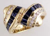 WIDE 1.14CT DIAMOND & AAA SAPPHIRE 14KT YELLOW GOLD 3D BAGUETTE & ROUND FUN RING