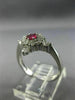 ESTATE LARGE .61CT DIAMOND & AAA RUBY 14KT WHITE GOLD CLASSIC SQUARE FLOWER RING