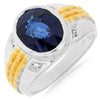LARGE 7.55CT DIAMOND & AAA SAPPHIRE 14K 2 TONE GOLD OVAL & ROUND BEZEL MENS RING