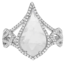 LARGE 3.40CT DIAMOND & AAA WHITE TOPAZ 14KT WHITE GOLD PEAR SHAPE & ROUND RING
