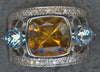 LARGE 5.53CT DIAMOND & AAA CITRINE & AAA BLUE TOPAZ 14KT WHITE GOLD 3D FUN RING