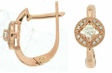 .24CT DIAMOND 14KT ROSE GOLD 3D ROUND FLOWER SQUARE MILGRAIN LEVERBACK EARRINGS