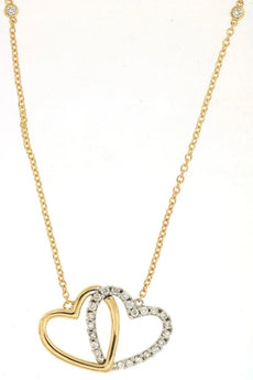 .26CT DIAMOND 14KT YELLOW GOLD ROUND DOUBLE HEART LOVE KNOT BY THE YARD NECKLACE