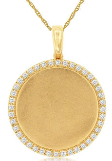 .16CT DIAMOND 14KT YELLOW GOLD 3D ROUND CIRCULAR ENGRAVEABLE FLOATING NPENDANT
