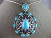 EXTRA LARGE 29.73CT DIAMOND & AAA SAPPHIRE & TURQUOISE 14K WHITE GOLD 3D PENDANT