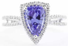 2.39CT DIAMOND & AAA TANZANITE 18K WHITE GOLD 3D TRILLION & ROUND SOLITAIRE RING