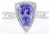 2.39CT DIAMOND & AAA TANZANITE 18K WHITE GOLD 3D TRILLION & ROUND SOLITAIRE RING