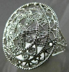 ESTATE LARGE .26CT DIAMOND 14K WHITE GOLD 3D ROPE OPEN FILIGREE OVAL FLOWER RING