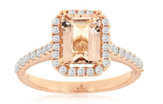 1.85CT DIAMOND & AAA MORGANITE 14KT ROSE GOLD 3D EMERALD CUT & ROUND SQUARE RING