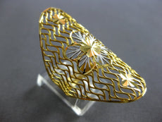 EXTRA LARGE 22K 2 TONE GOLD 3D HANDCRAFTED DIAMOND CUT OPEN FILIGREE RING #28204