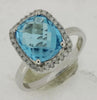5.03CT DIAMOND & AAA BLUE TOPAZ 14KT WHITE GOLD CUSHION & ROUND SQUARE HALO RING