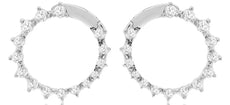 ESTATE .95CT DIAMOND 14KT WHITE GOLD 3D ROUND SIDEWAYS HOOP HANGING EARRINGS