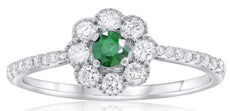 .49CT DIAMOND & AAA EMERALD 14KT YELLOW GOLD CLASSIC FLOWER FILIGREE LOVE RING