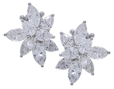 LARGE 12.2CT DIAMOND PLATINUM PEAR SHAPE & MARQUISE CLUSTER FLOWER STUD EARRINGS