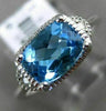ESTATE 1.31CT DIAMOND & AAA BLUE TOPAZ 14K WHITE GOLD 3 STONE FILIGREE LOVE RING