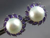 ESTATE LARGE 1.81CT AAA AMETHYST & PINK SOUTH SEA PEARL 14KT WHITE GOLD STUD EARRINGS
