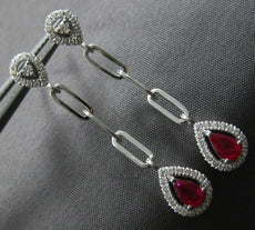 .78CT DIAMOND & AAA RUBY 14K WHITE GOLD PEAR SHAPE & ROUND HALO HANGING EARRINGS