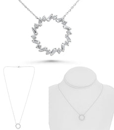 .38CT DIAMOND 14KT WHITE GOLD 3D ROUND & BAGUETTE CIRCLE OF LIFE LOVE NECKLACE