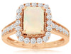 1.42CT DIAMOND & AAA OPAL 14K ROSE GOLD EMERALD CUT & ROUND SQUARE FILIGREE RING
