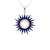 LARGE .91CT DIAMOND & AAA SAPPHIRE 18KT WHITE GOLD 3D SUNBURST FLOATING PENDANT