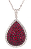 5.41CT DIAMOND & AAA RUBY 18KT WHITE GOLD 3D CLUSTER TEAR DROP FLOATING PENDANT