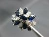 ESTATE LARGE 2.0CT DIAMOND & AAA SAPPHIRE 18KT WHITE GOLD 3D FLOWER CLUSTER RING