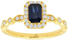 .96CT DIAMOND & AAA SAPPHIRE 14K YELLOW GOLD EMERALD CUT & ROUND ENGAGEMENT RING
