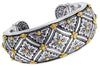 LARGE AAA MOTHER OF PEARL 18KT YELLOW GOLD & 925 SILVER 3D CUFF BANGLE BRACELET